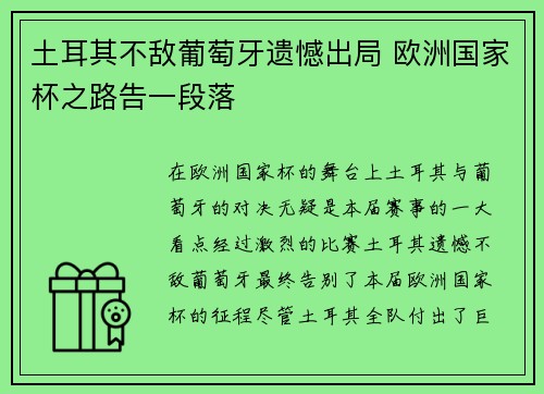 土耳其不敌葡萄牙遗憾出局 欧洲国家杯之路告一段落